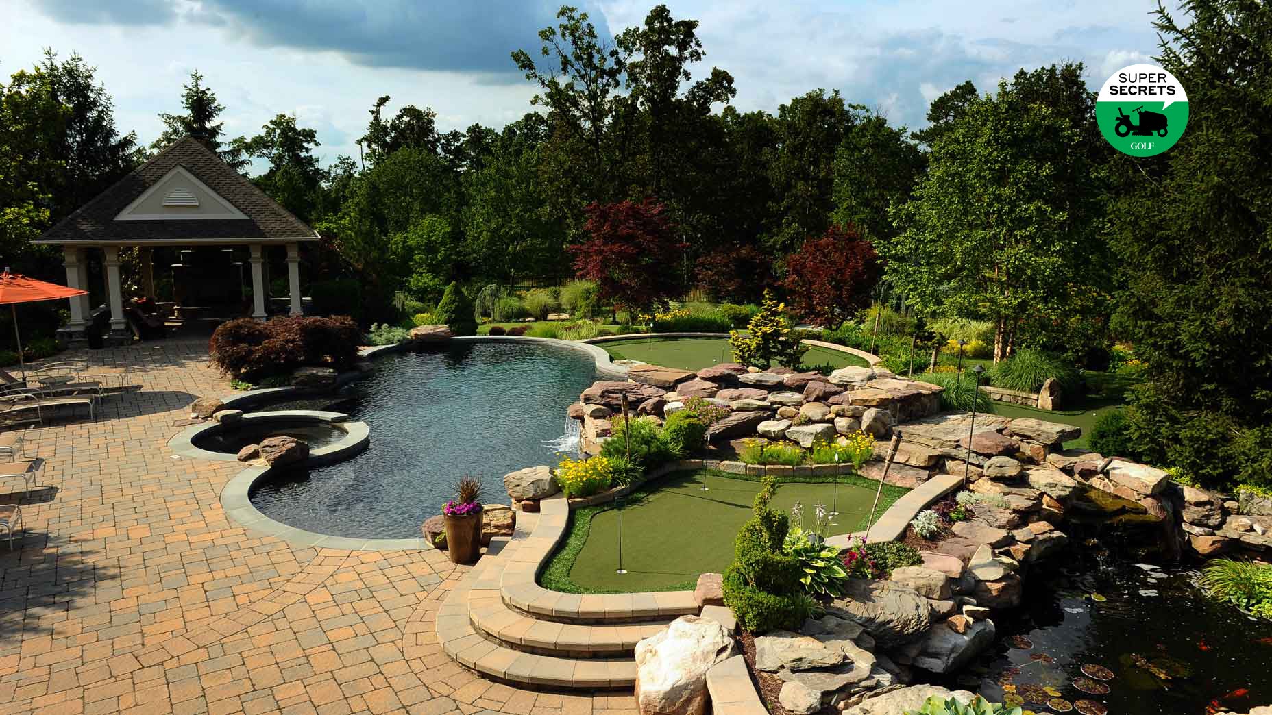 An elaborate backyard putting green.