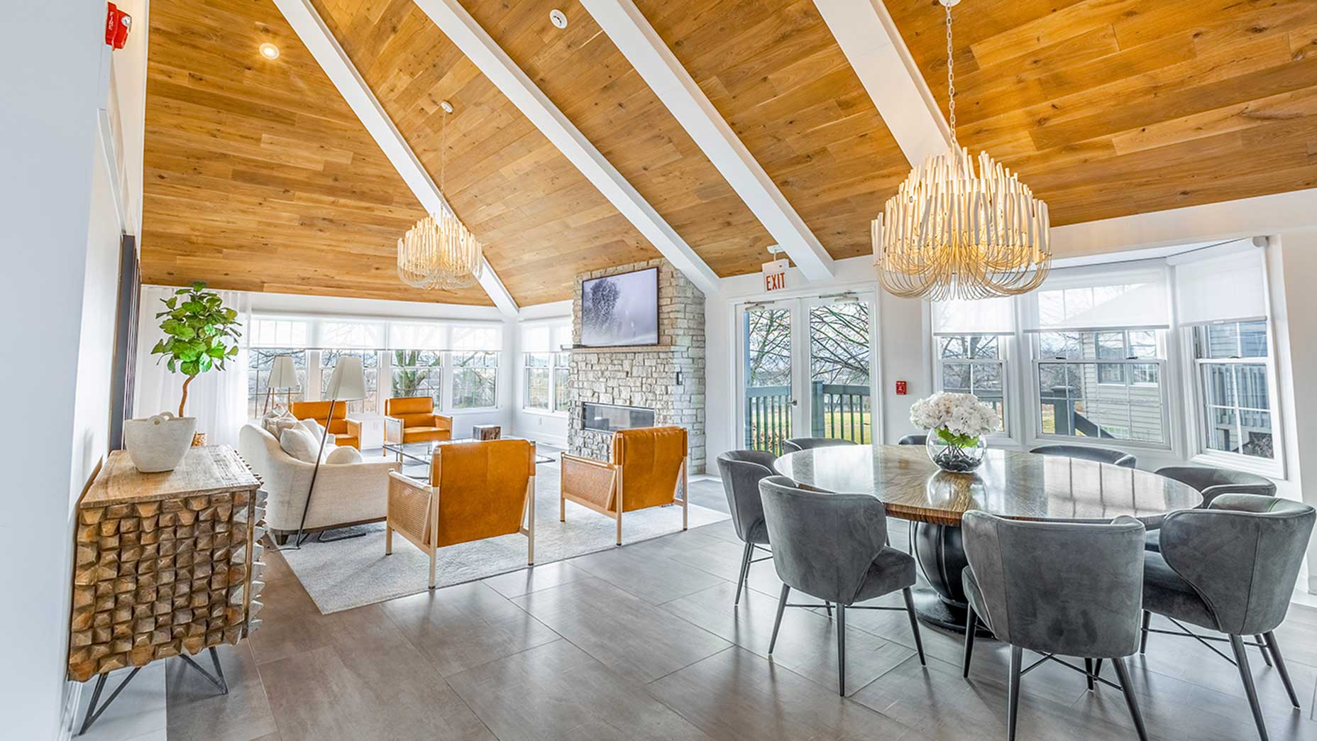 The dining and living area of one of the cottages.