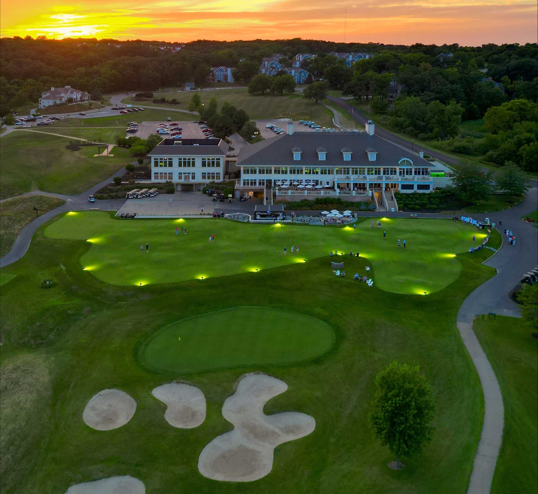 the dance floor putting green at night