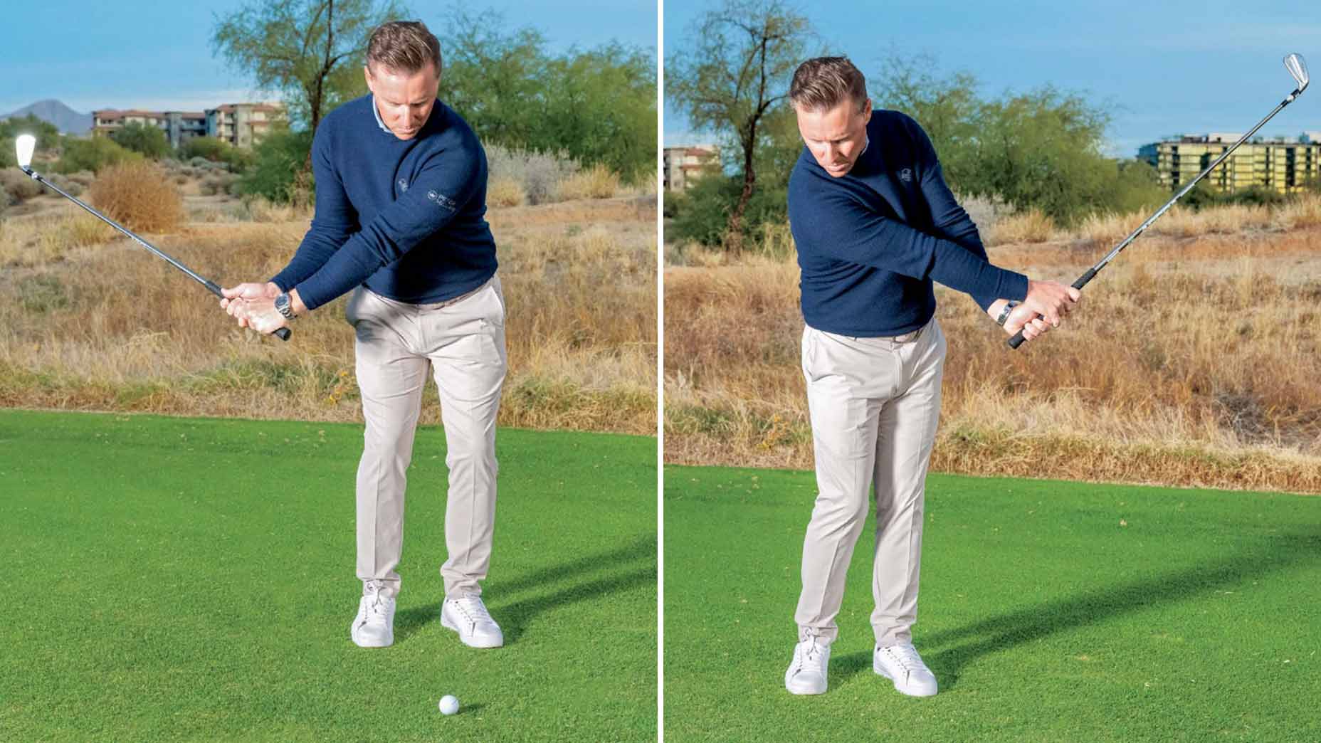 david woods demonstrates how to use arms in the swing