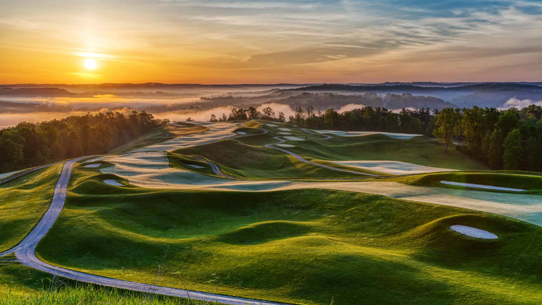 aerial view of the pete dye course at french lick