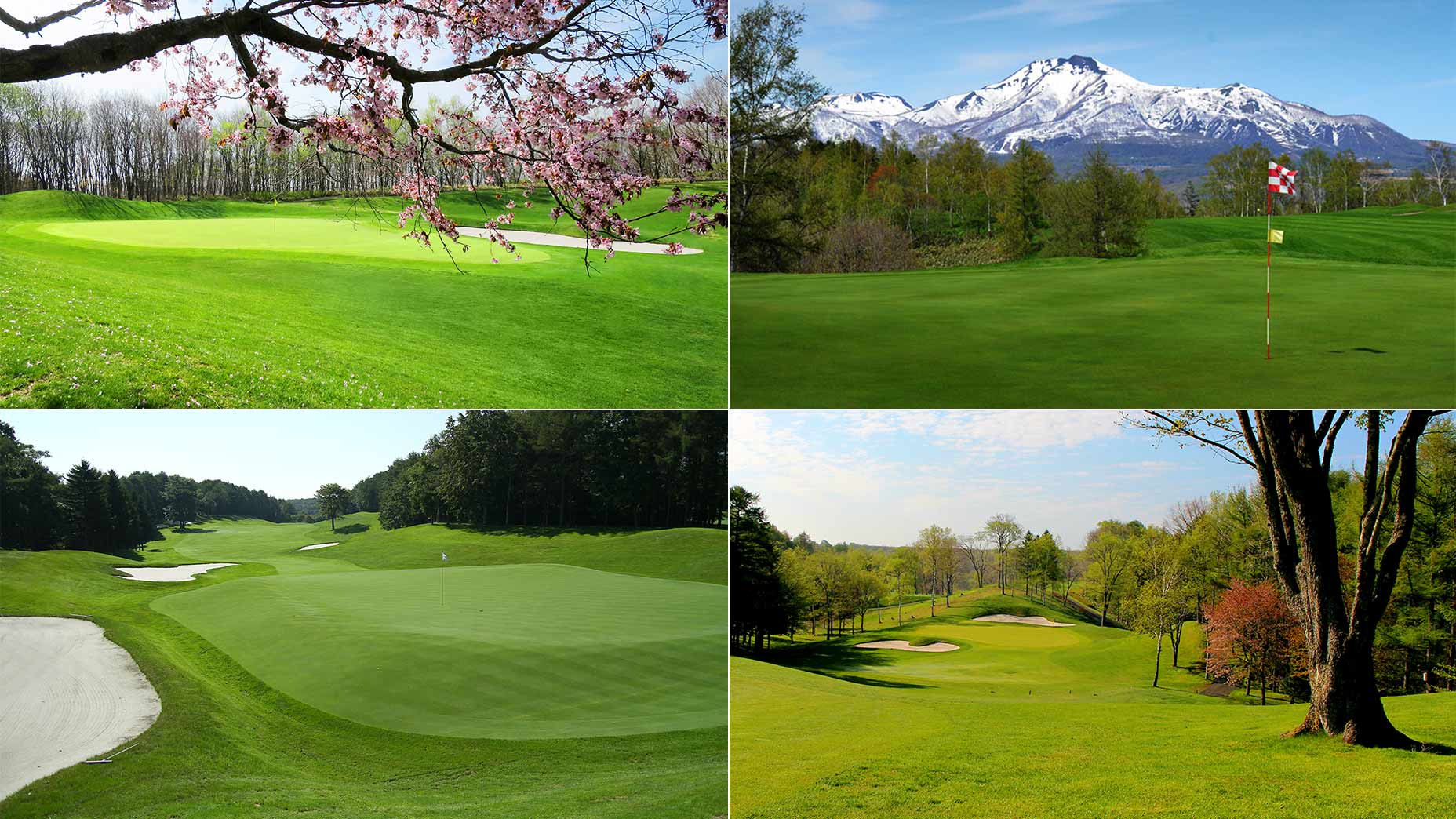 a collection of photos of golf courses in japan