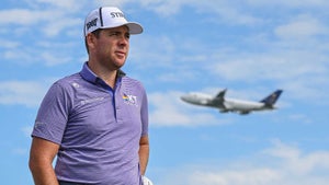 PGA Tour pro Luke List prepares to plays a shot on the 18th hole during day one of the 2024 KLM Open.