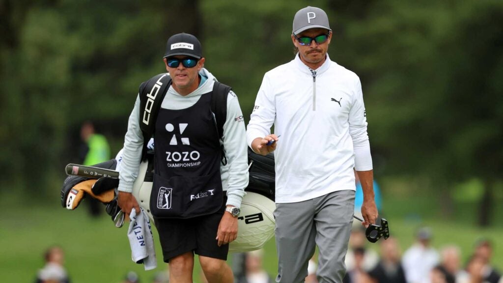 PGA Tour pro Rickie Fowler walks onto the 9th green during the second round of the 2024 Zozo Championship at Accordia Golf Narashino Country Club.