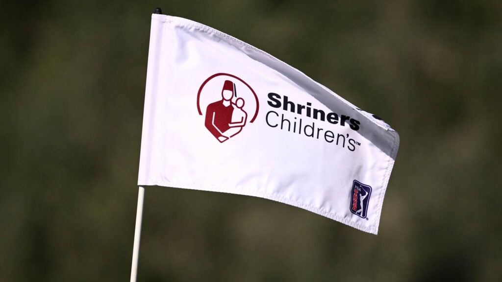 Photo of a 2024 Shriners Children's Open pin flag on the 14th green prior to the Shriners Children's Open at TPC Summerlin.