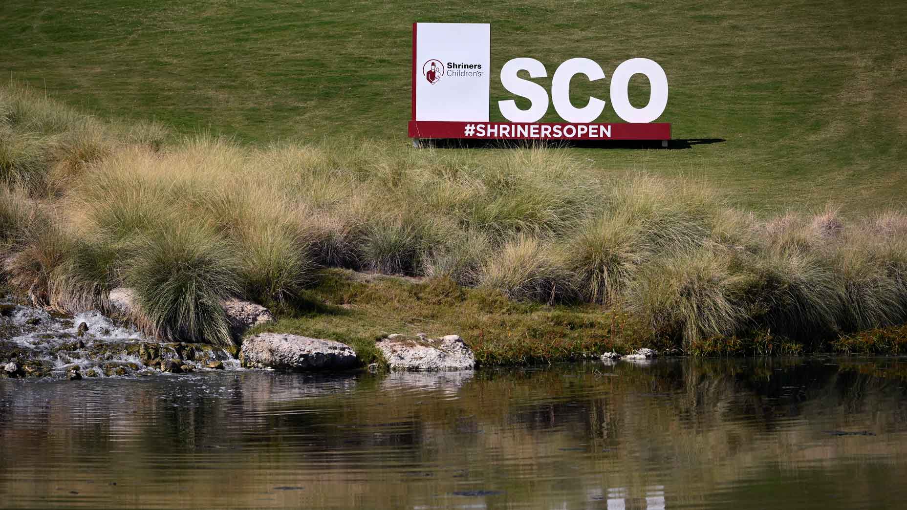 2024 Shriners Children's Open sign alongside the 17th hole prior to the Shriners Children's Open 2024 at TPC Summerlin.