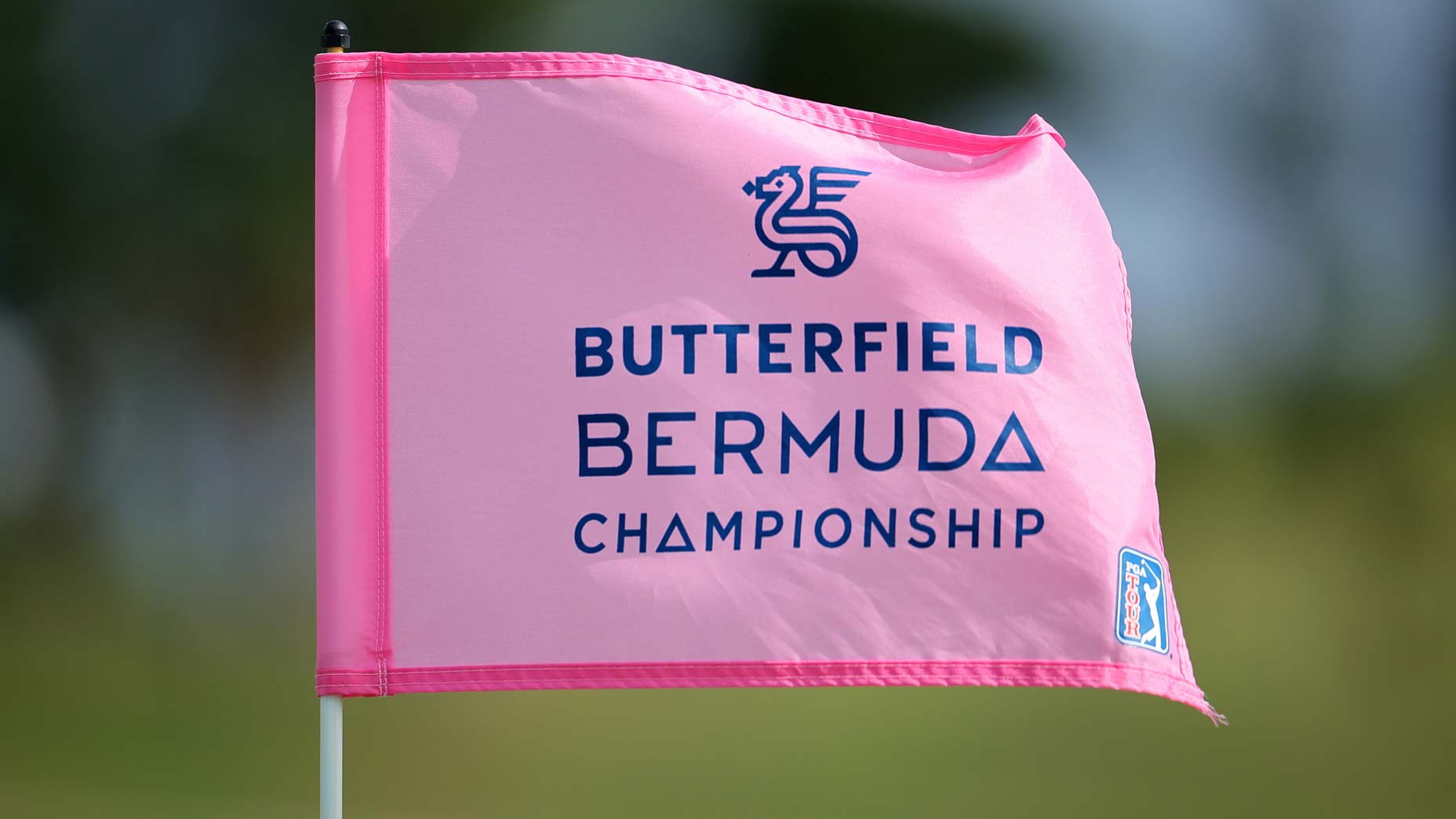 A Butterfield Bermuda Championship flag flies on the 15th green prior to the 2024 Butterfield Bermuda Championship.