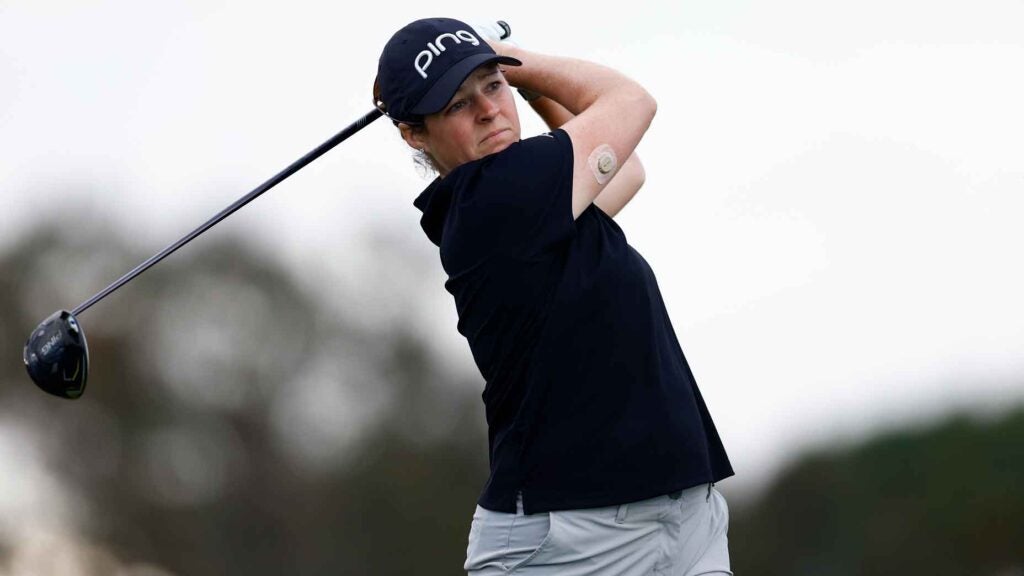 Ally Ewing of the United States plays her shot from the 11th tee during the second round of The ANNIKA driven by Gainbridge at Pelican 2024 at Pelican Golf Club on November 15, 2024 in Belleair, Florida