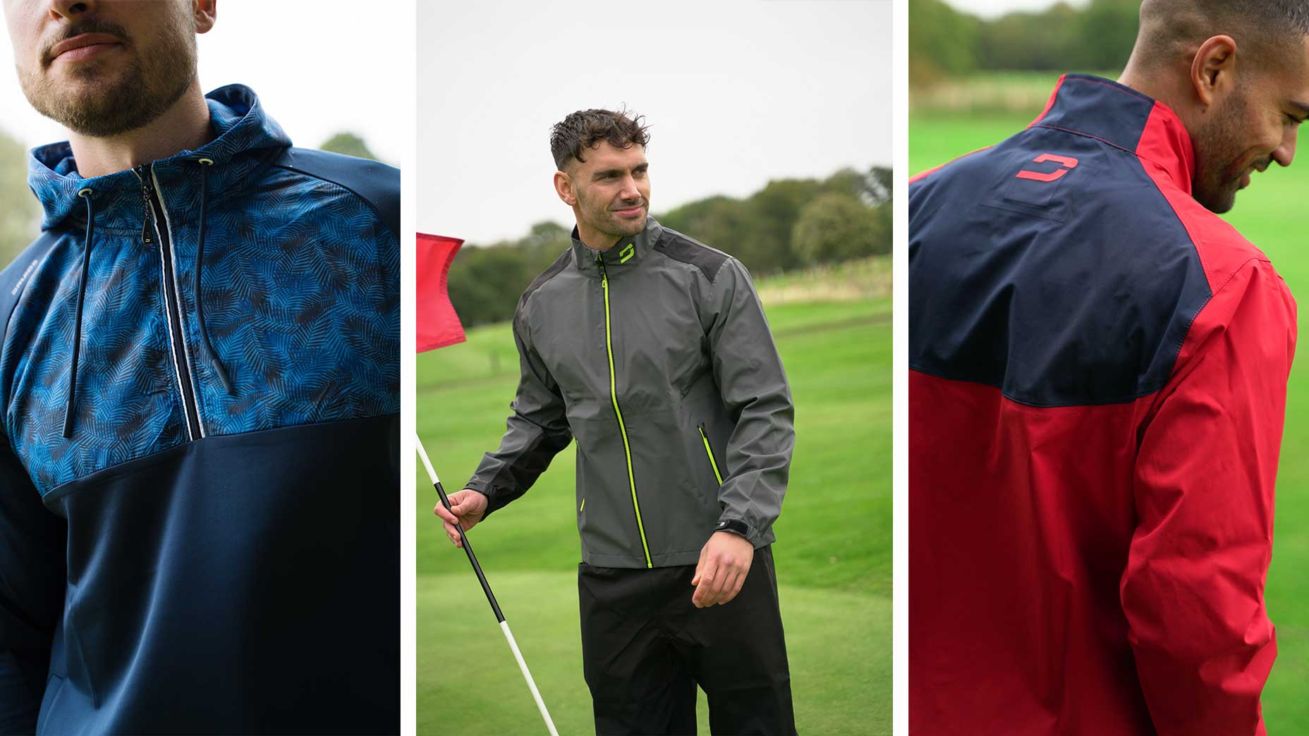 Three images of golf apparel that is part of Druids Black Friday Sale