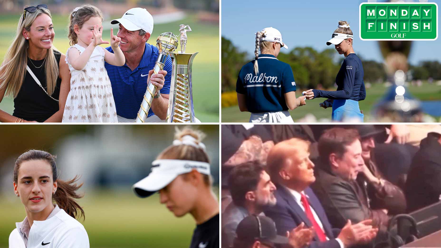 Erica, Poppy and Rory McIlroy, Charley Hull, Nelly Korda, Elon Musk, President-Elect Donald Trump, Yasir Al-Rumayyan, Korda and Caitlin Clark.