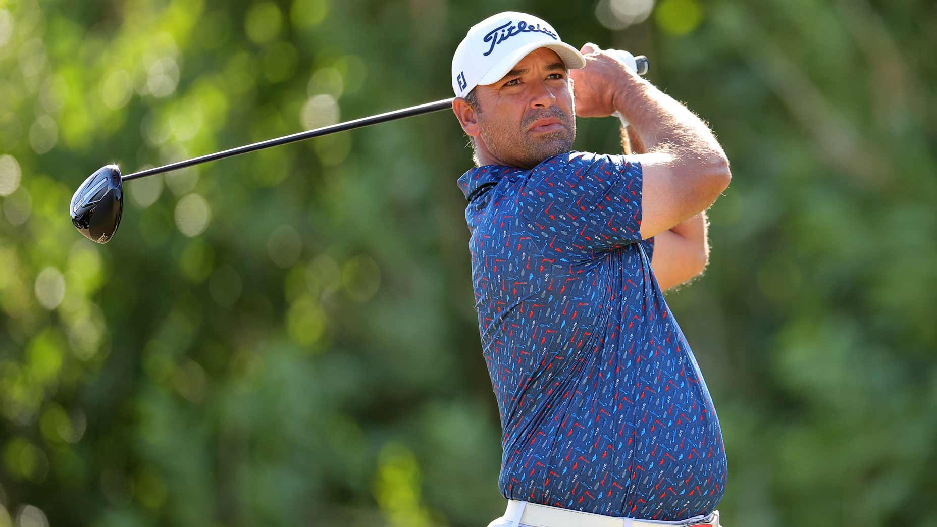 Rafael Campos hits a drive at the Bermuda Championship.