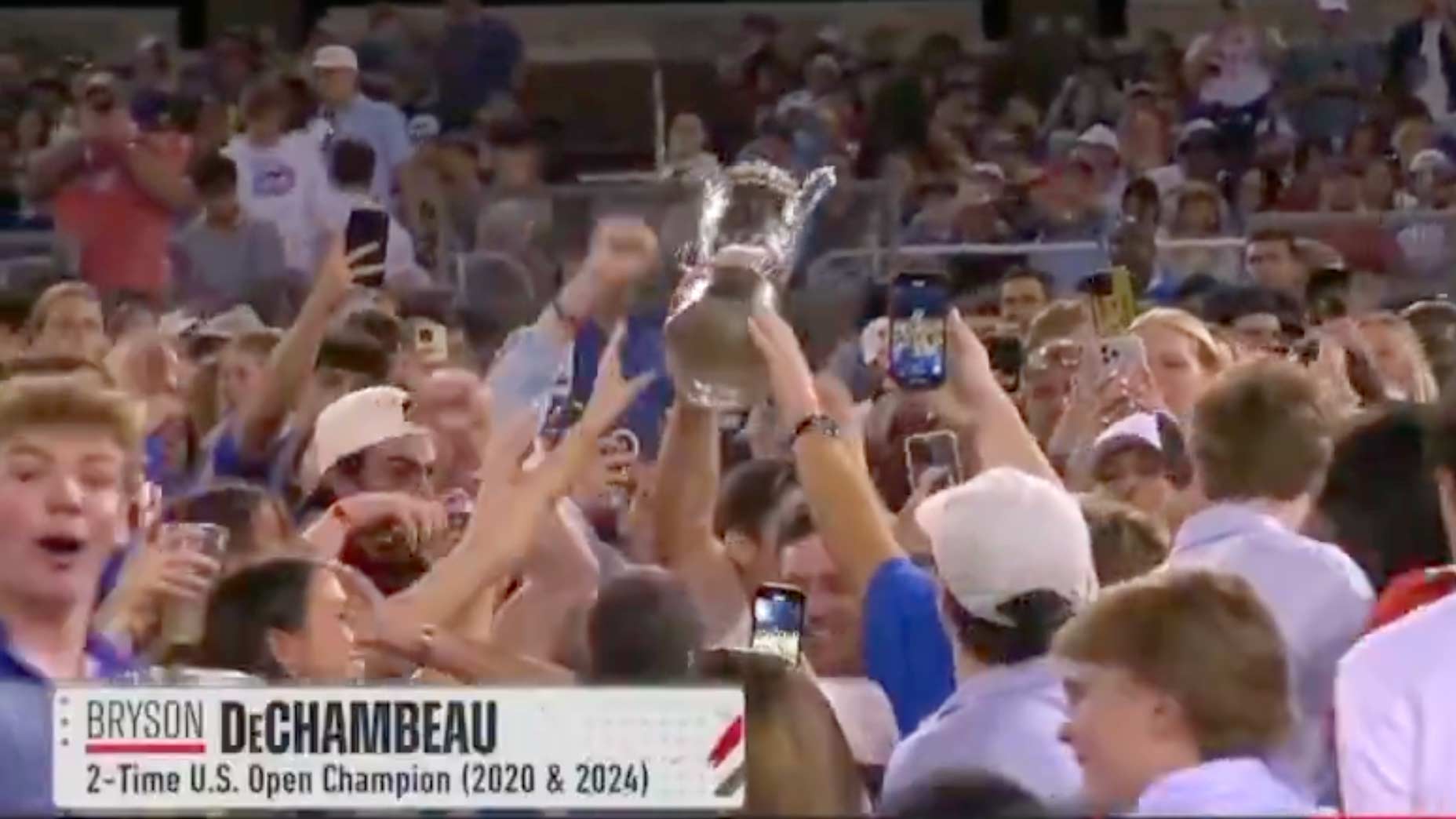 Bryson DeChambeau surprises SMU student section with U.S. Open trophy ...