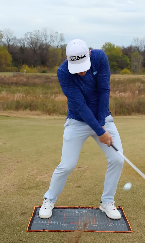 Cameron McCormick shows the setup for a flop shot