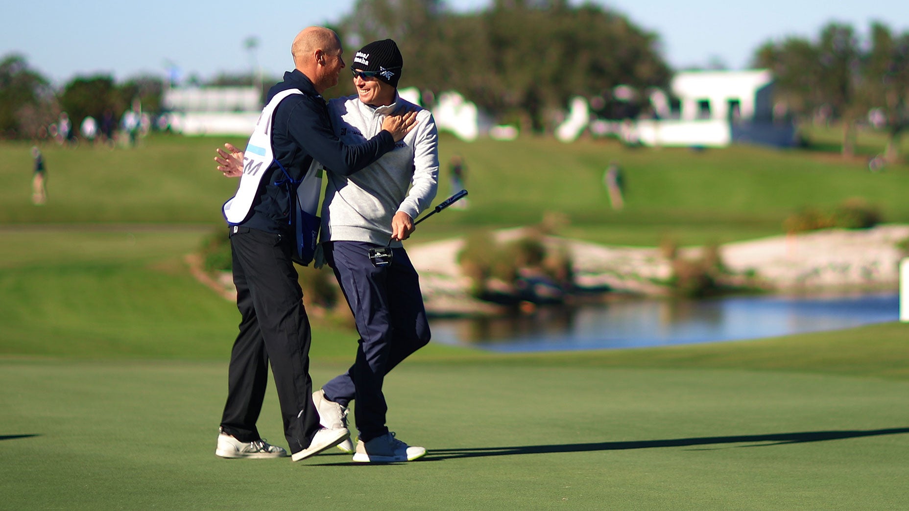 Joel Dahmen and his caddie at the RSM Classic.