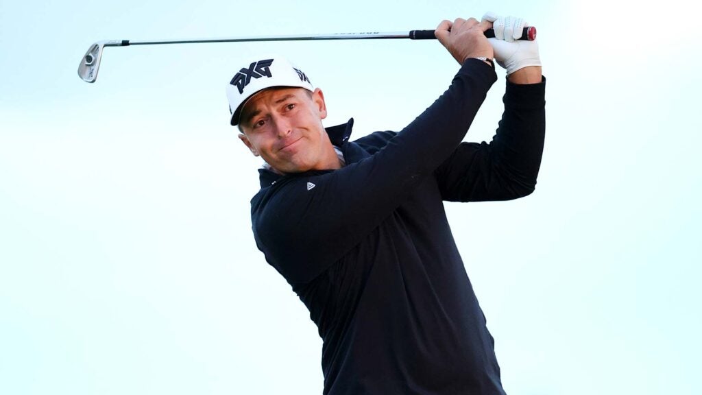 PGA Tour pro Justin Lower plays his shot from the tenth tee during the first round of the Butterfield Bermuda Championship 2024 at Port Royal Golf Course.