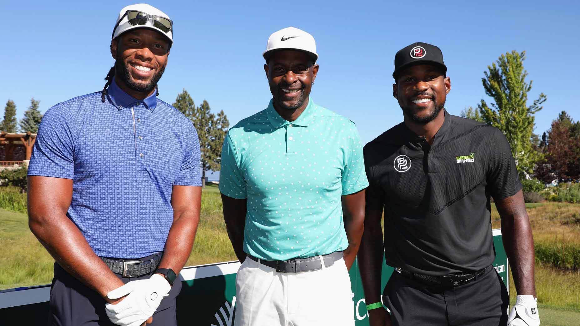 larry fitzgerald, jerry rice and patrick peterson pose for a photo at the american century championship