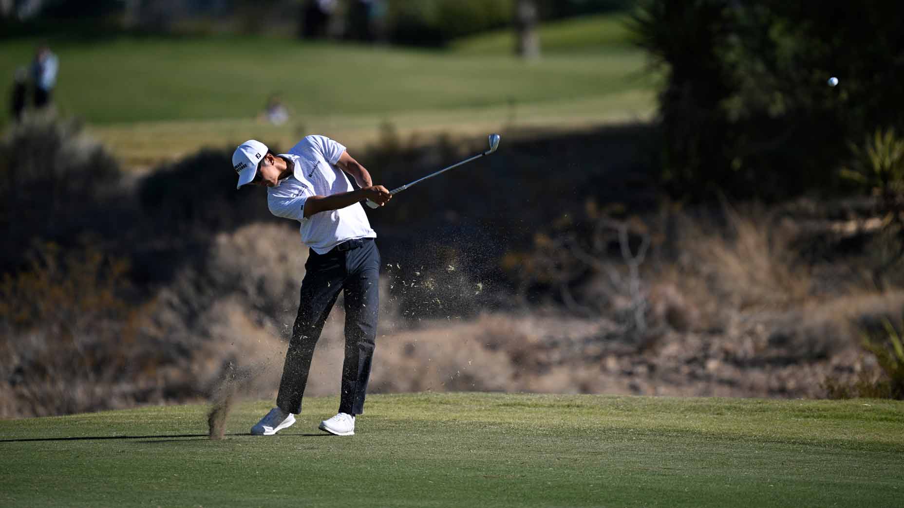 michael kim hits a shot during the 2024 shriners hospital open