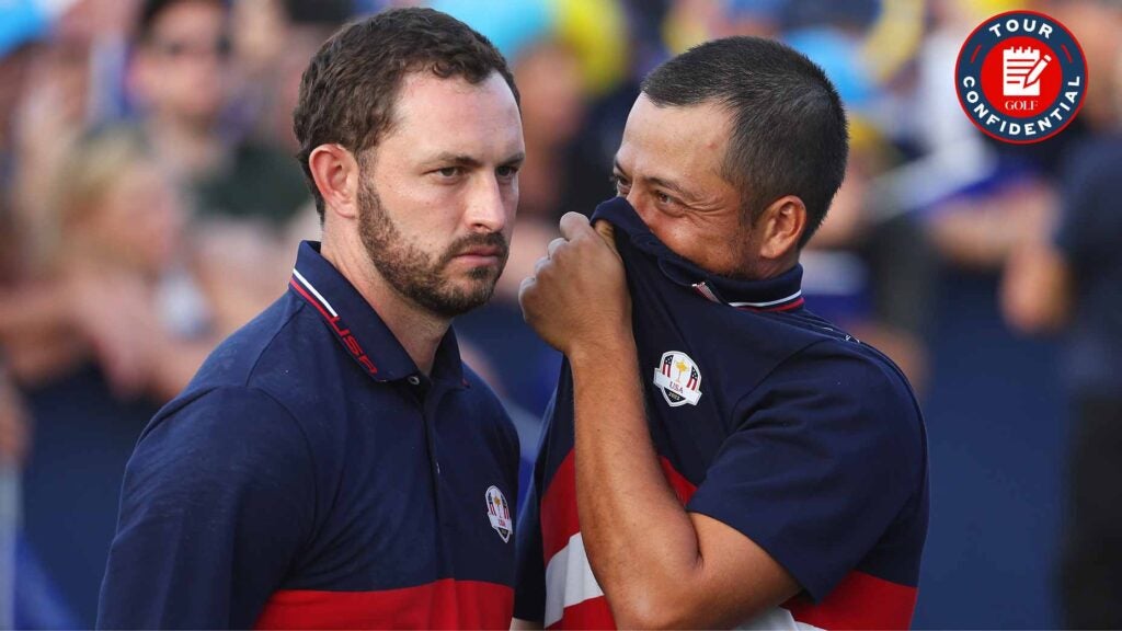 Pro golfers Patrick Cantlay and Xander Schauffele talk following the Sunday singles matches of the 2023 Ryder Cup at Marco Simone Golf Club.