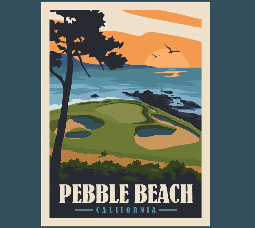 a photo of a pebble beach golf print from minimalist golf prints