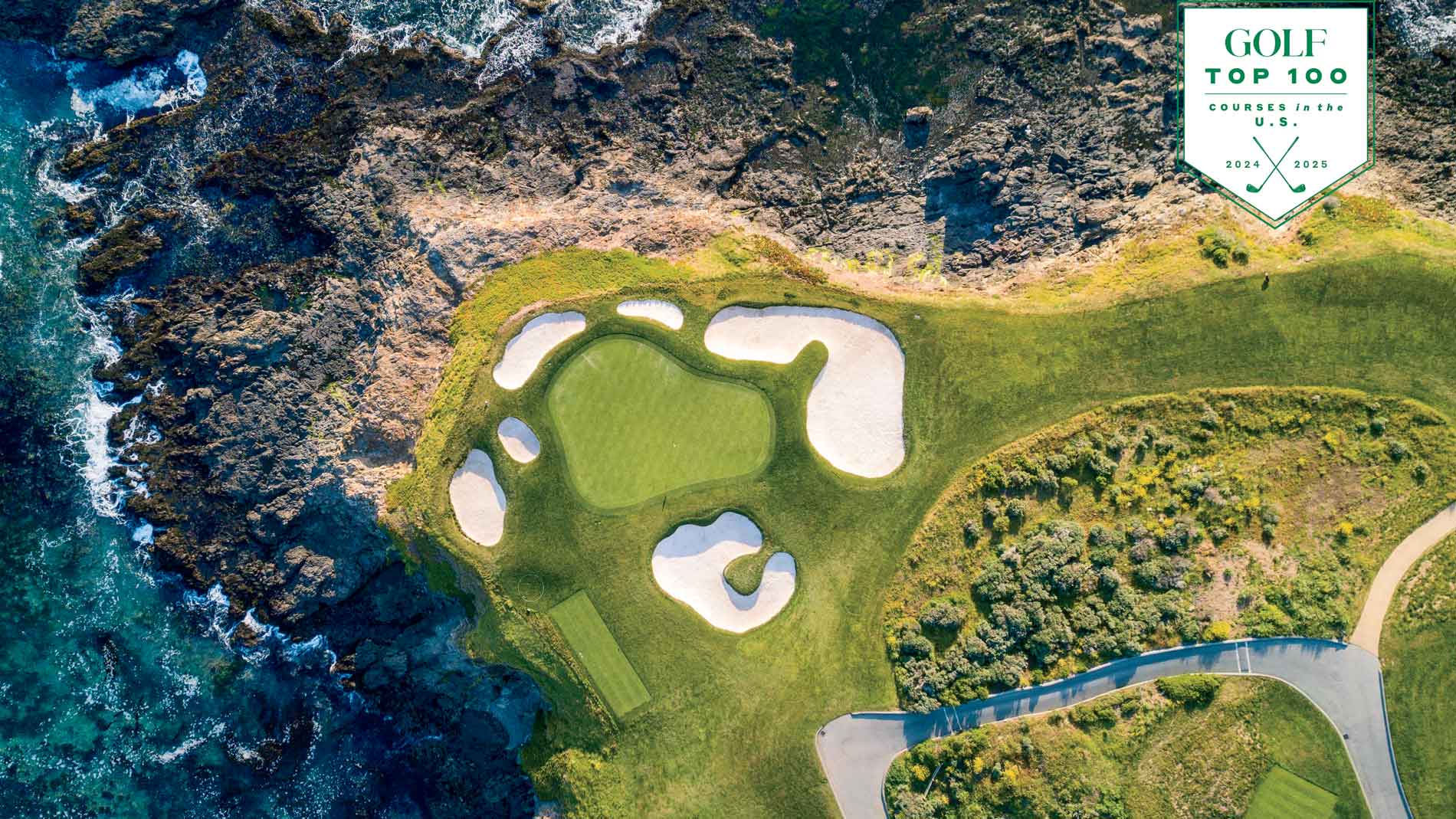 aerial of 7th hole at pebble beach