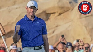 rory mcilroy fist pumps at the 2024 dp world tour championship