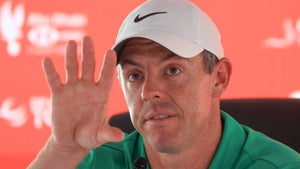 PGA Tour pro Rory McIlroy speaks to the media during his pre-tournament press conference prior to the 2024 Abu Dhabi HSBC Championship at Yas Links Golf Course.