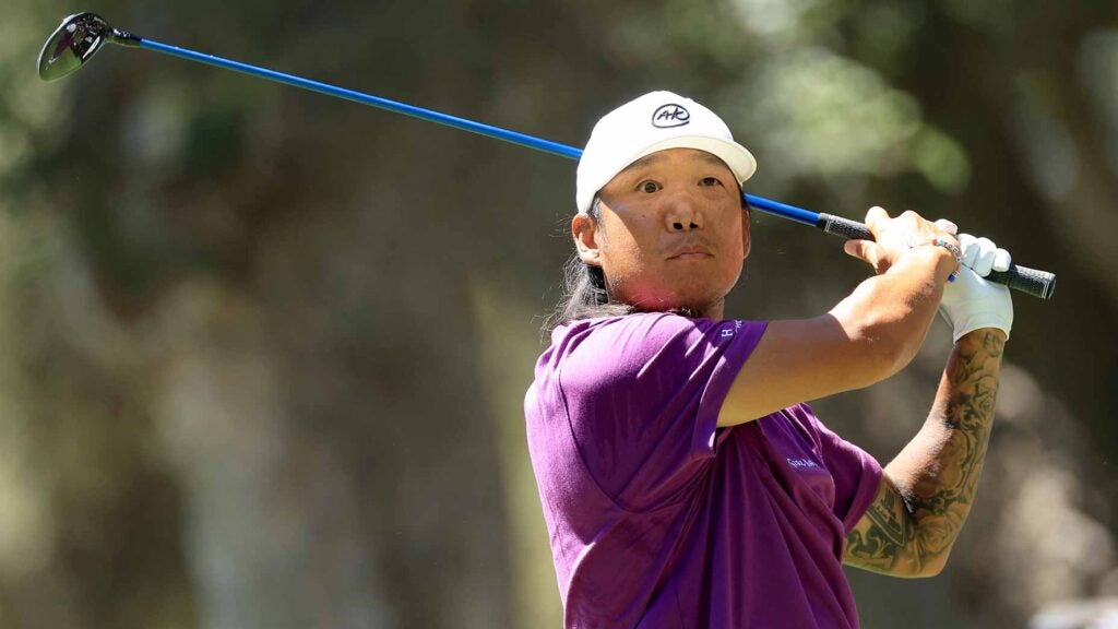 Anthony Kim plays a shot at LIV Golf Andalucia.