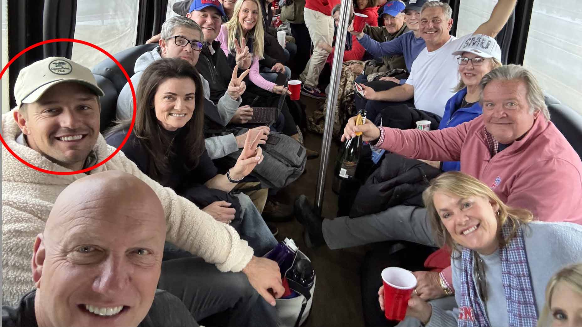 Bryson DeChambeau among a group of SMU donors on a shuttle to the College Football Playoff game against Penn State.