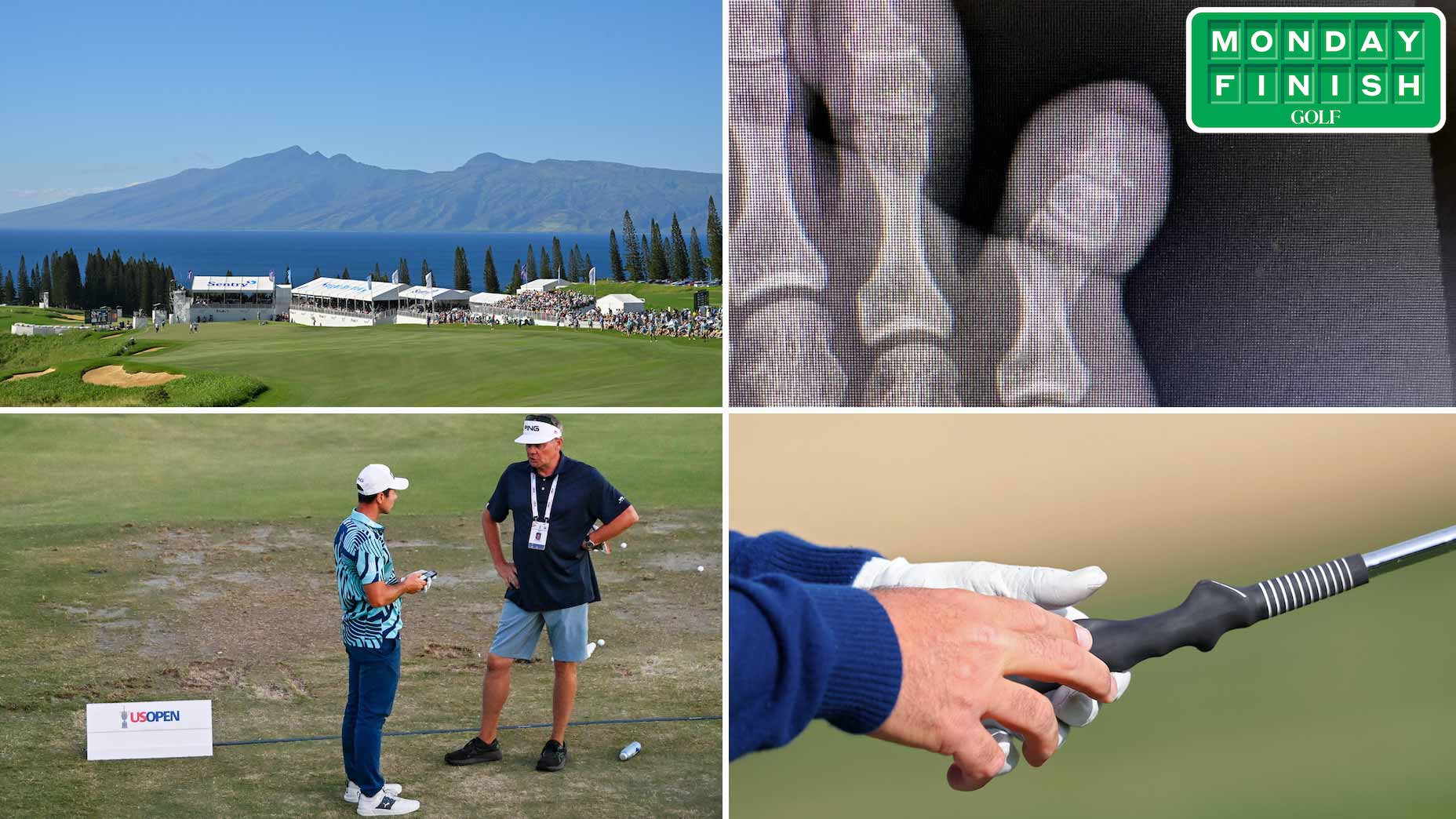 Kapalua, Viktor Hovland's toe, Scottie Scheffler's hands, Joe Mayo and Hovland (clockwise from top left).