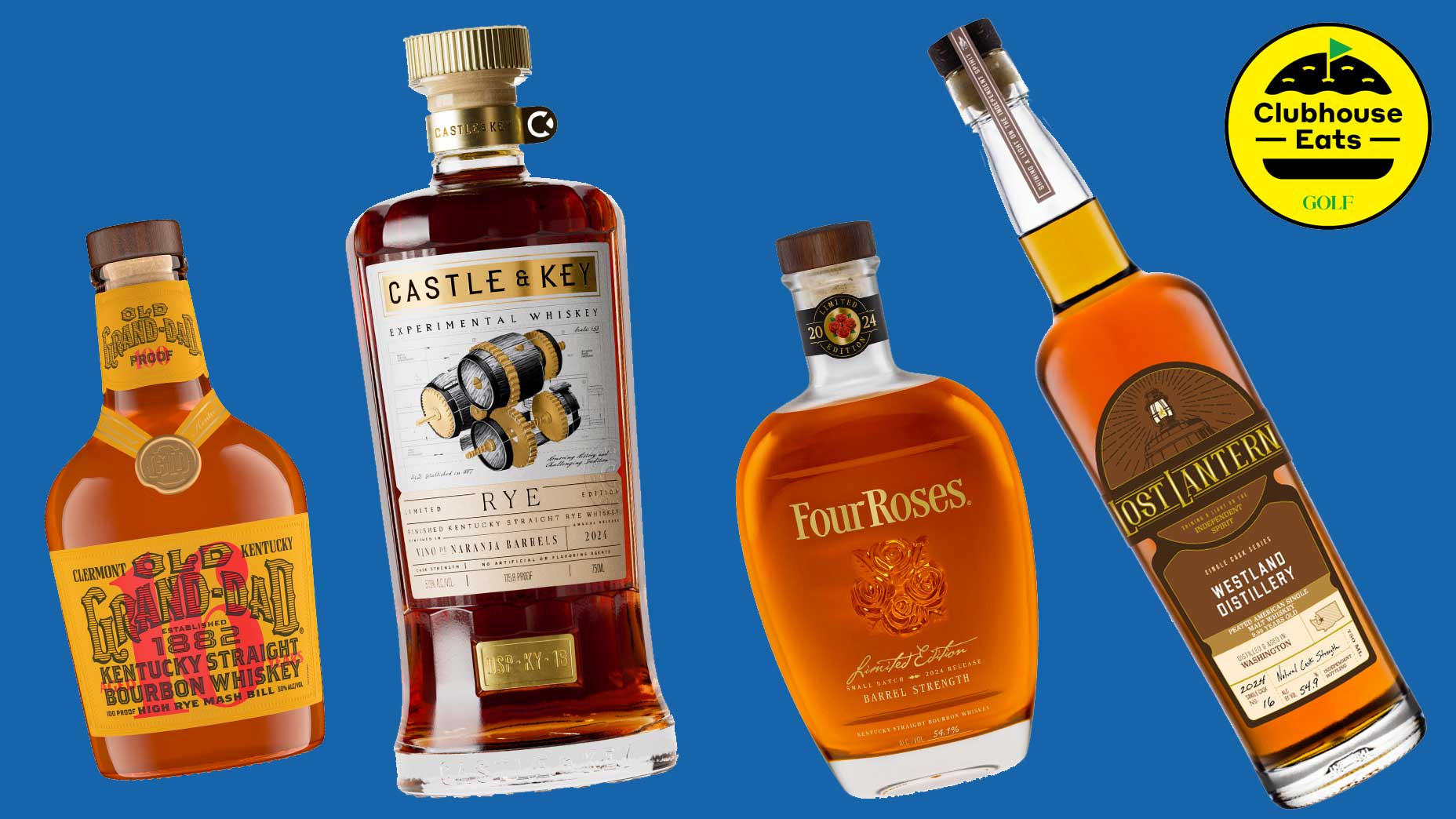 a photo of four american whiskies