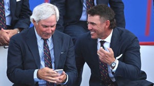 USA vice-captain Fred Couples, left, and Brooks Koepka during the opening ceremony of the 2023 Ryder Cup a