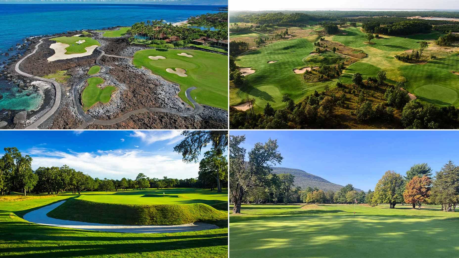 From top right, clockwise: Sedge Valley; Rip Van Winkle CC; Yeamans Hall; Hualalai Golf Course.