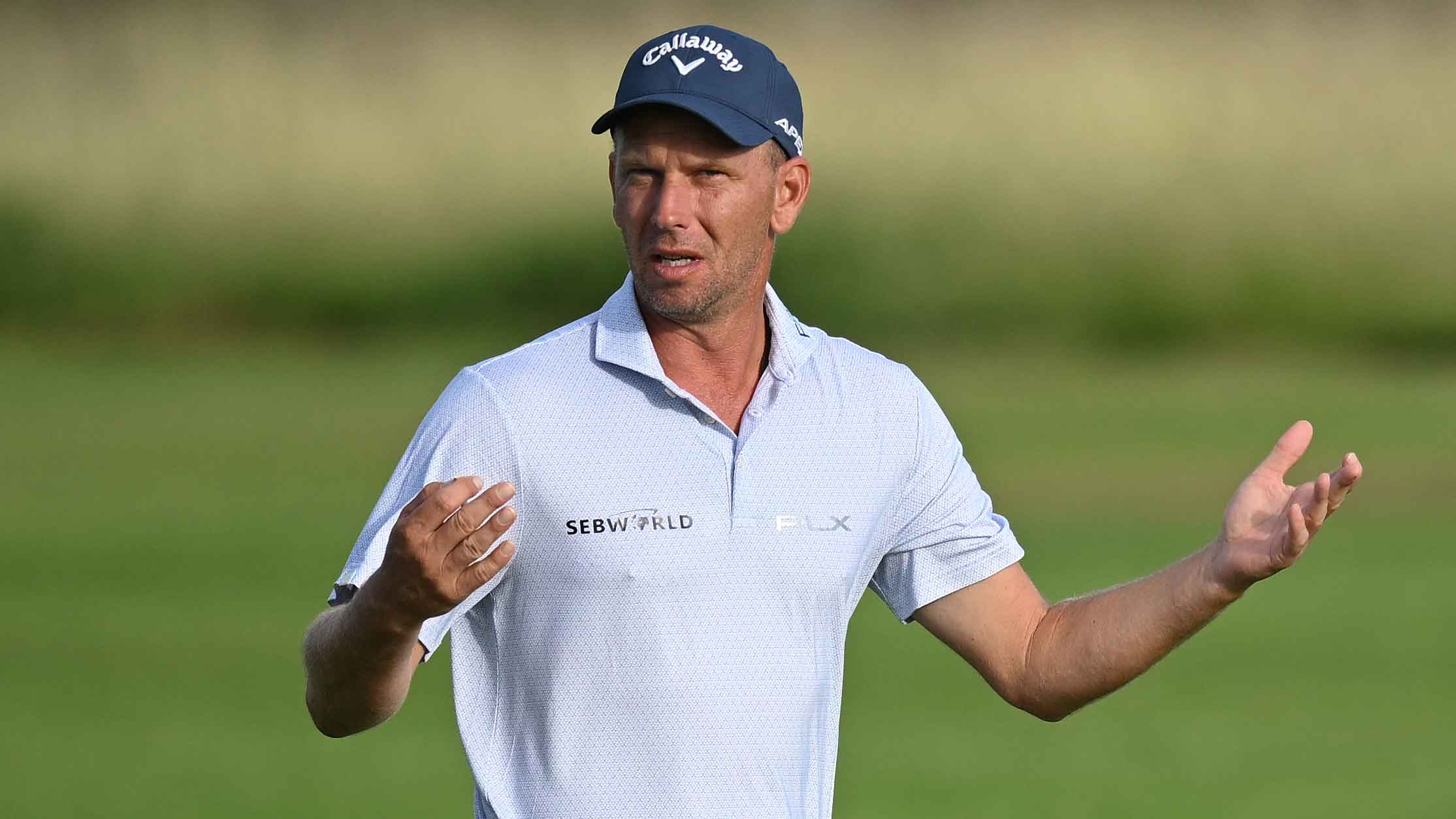 Marcel Siem of Germany gestures during the pro-am prior to the AfrAsia Bank Mauritius Open 2025