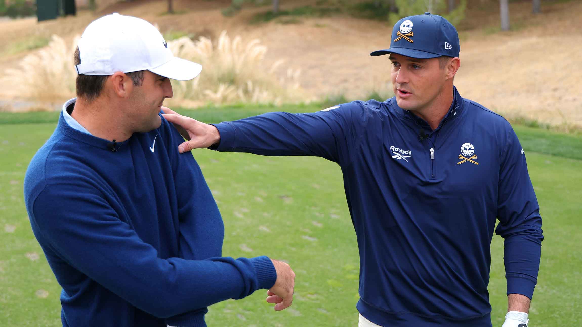 Scottie Scheffler and Bryson DeChambeau on hand for Showdown warmups at Shadow Creek on Monday.