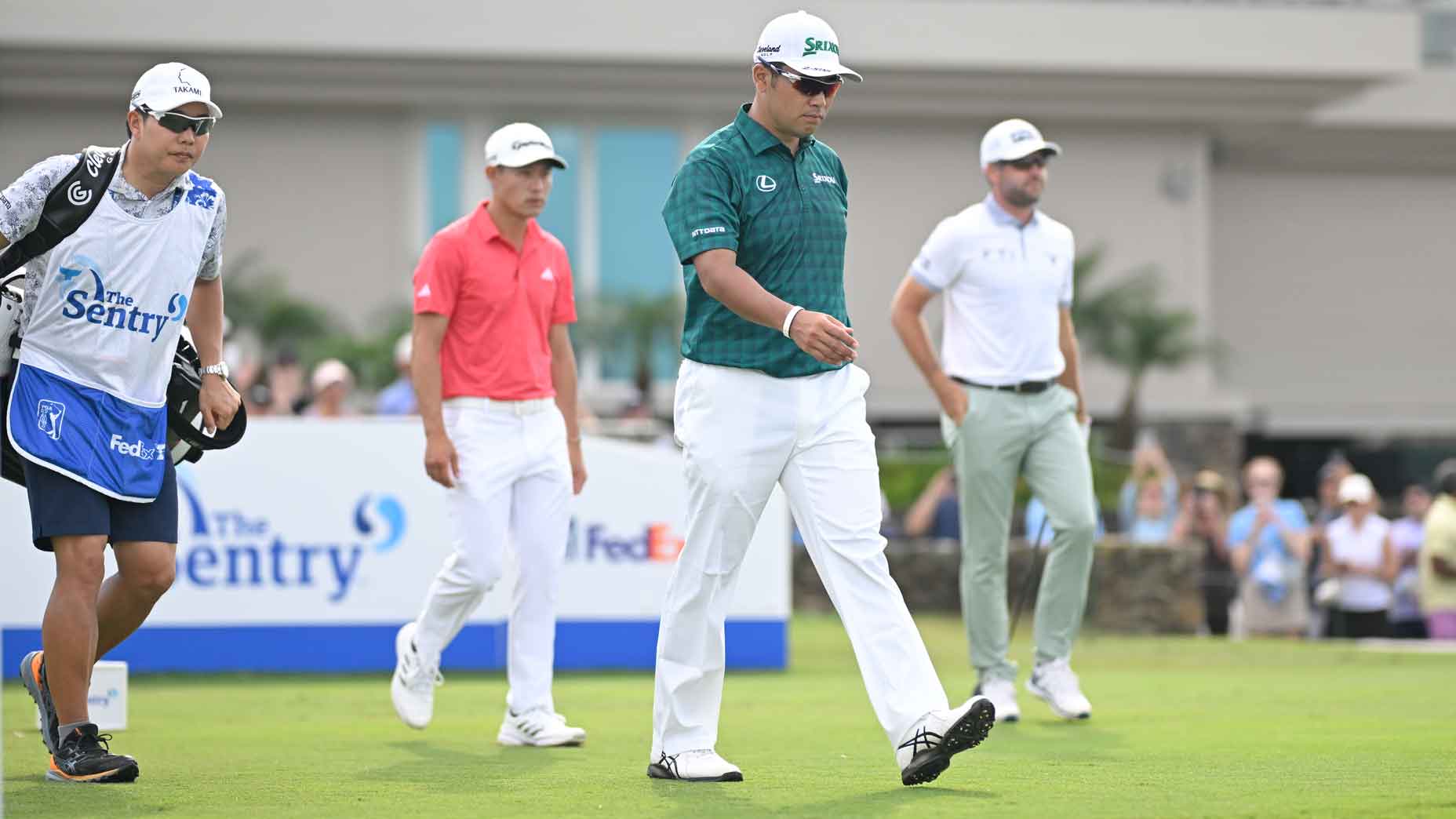 Hideki Matsuyama of Japan walks off the first tee box during the third round of The Sentry at The Plantation Course at Kapalua on January 4, 2025 in Kapalua, Maui, Hawaii.