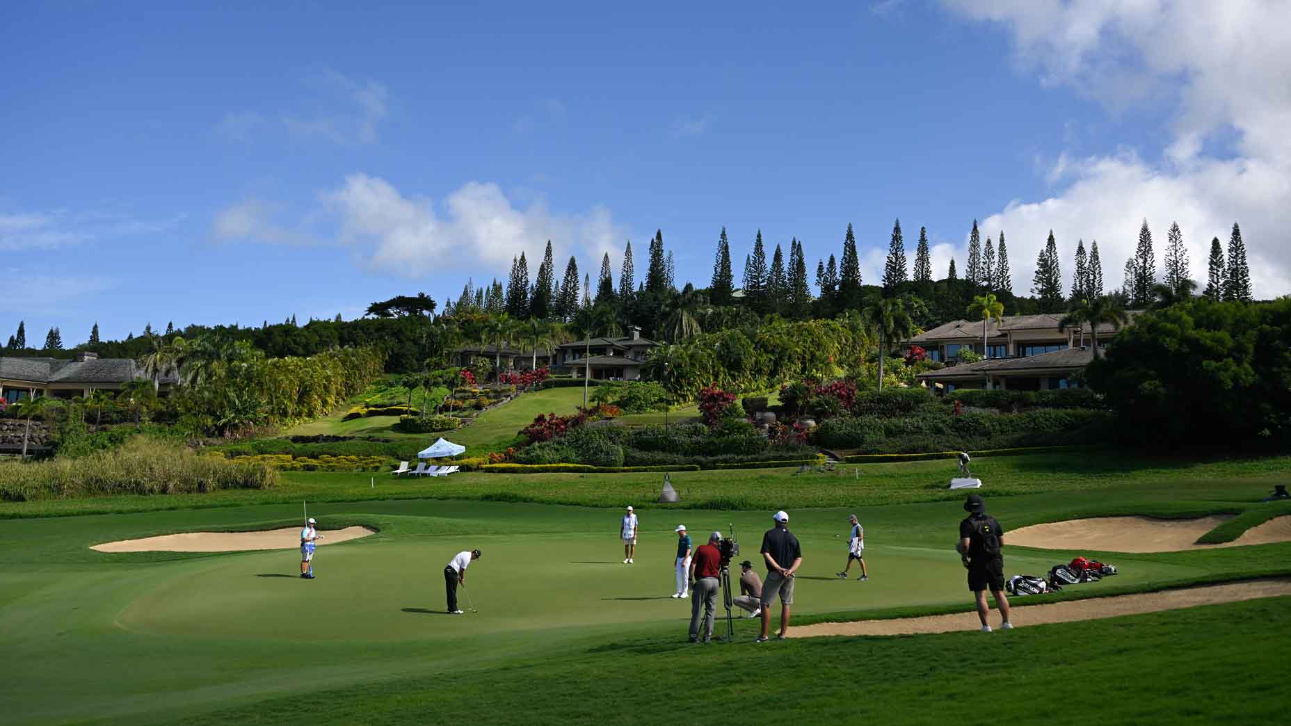 Hideki Matsuyama of Japan putts on the 16th green during the second round of The Sentry at The Plantation Course at Kapalua on January 3, 2025 in Kapalua, Maui, Hawaii.