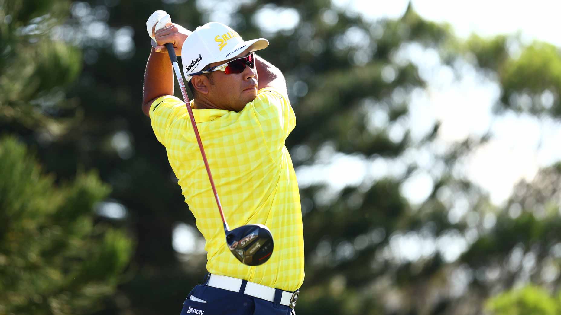 Hideki Matsuyama hits a tee shot at Kapalua.