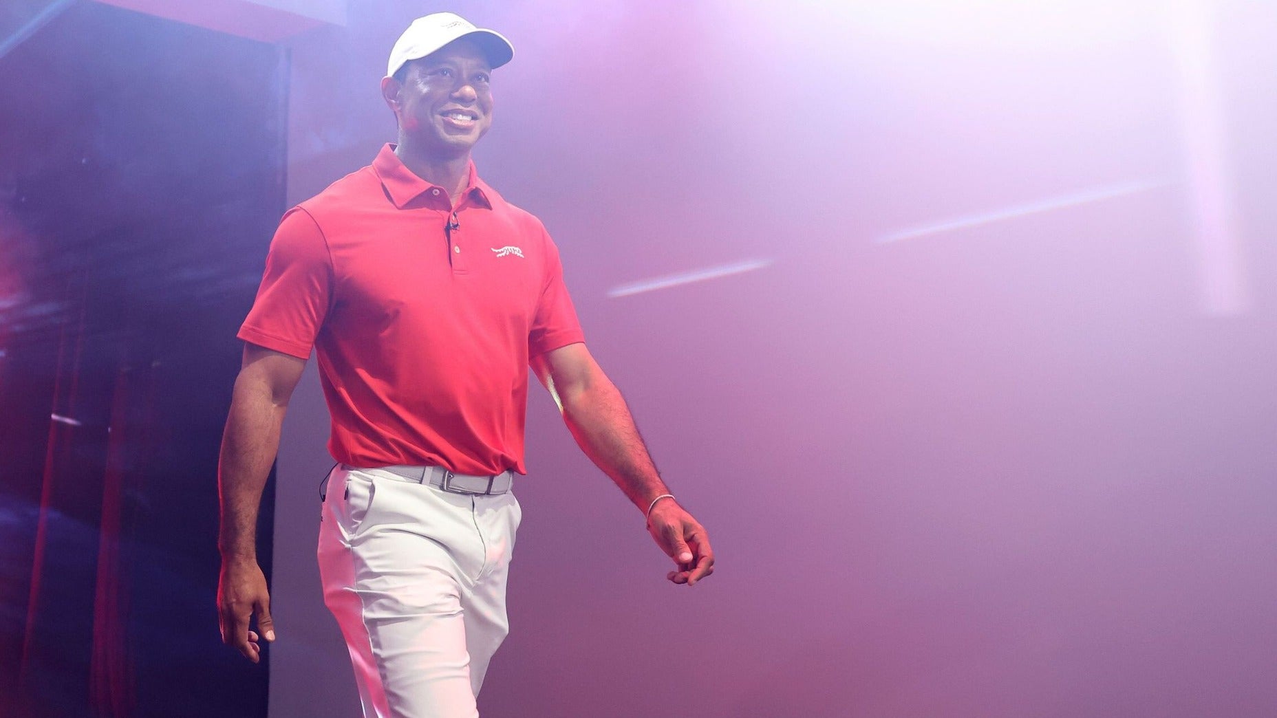 Tiger Woods makes his entrance at the TGL match between Jupiter Links and Los Angeles Golf Club.