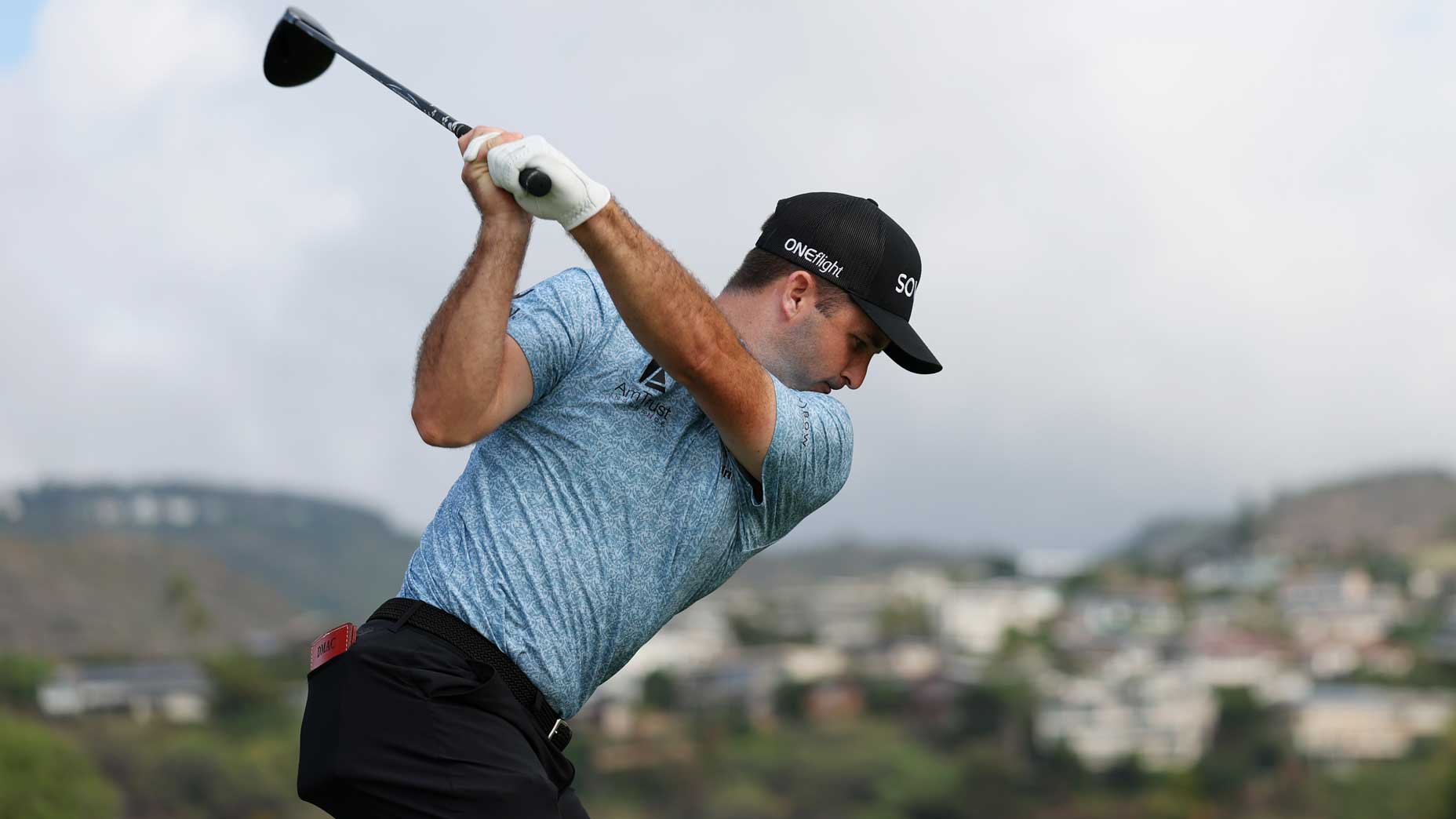 PGA Tour pro Denny McCarthy plays his shot from the 14th tee during the first round of the 2025 Sony Open in Hawaii.