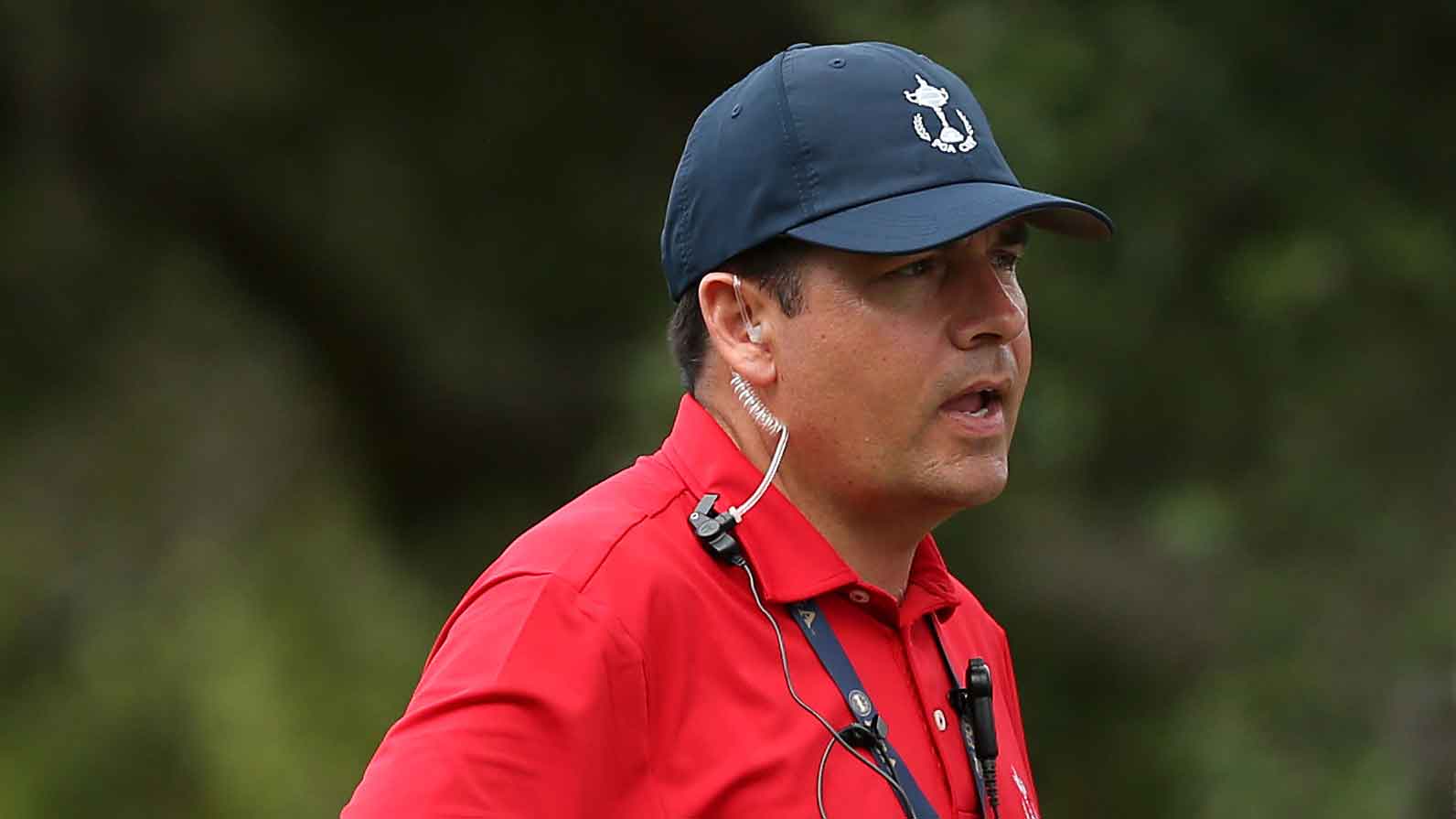 Derek Sprague chat during the final day of the PGA Cup at Barton Creek on September 29, 2019