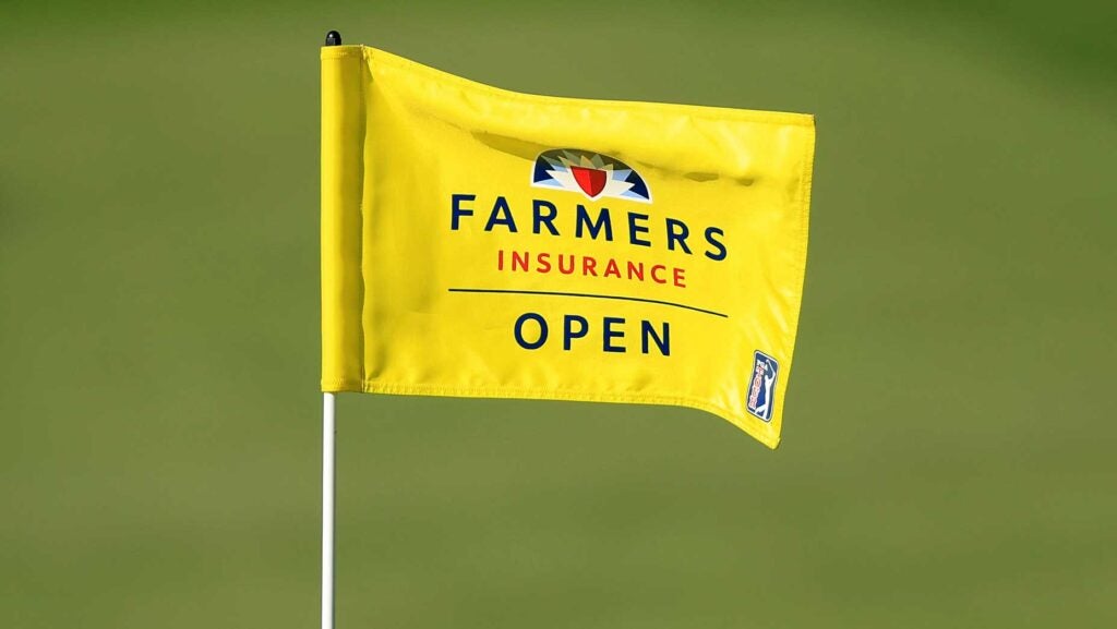 Farmers Insurance Open flag is seen during a practice round prior to The Farmers Insurance Open at Torrey Pines Golf Course.