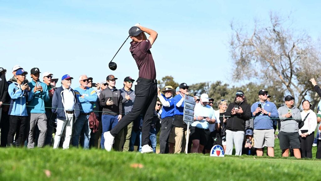 Ludvig Aberg tees off on the 9th hole during the first round of Farmers Insurance Open at Torrey Pines' North Course on Wednesday.