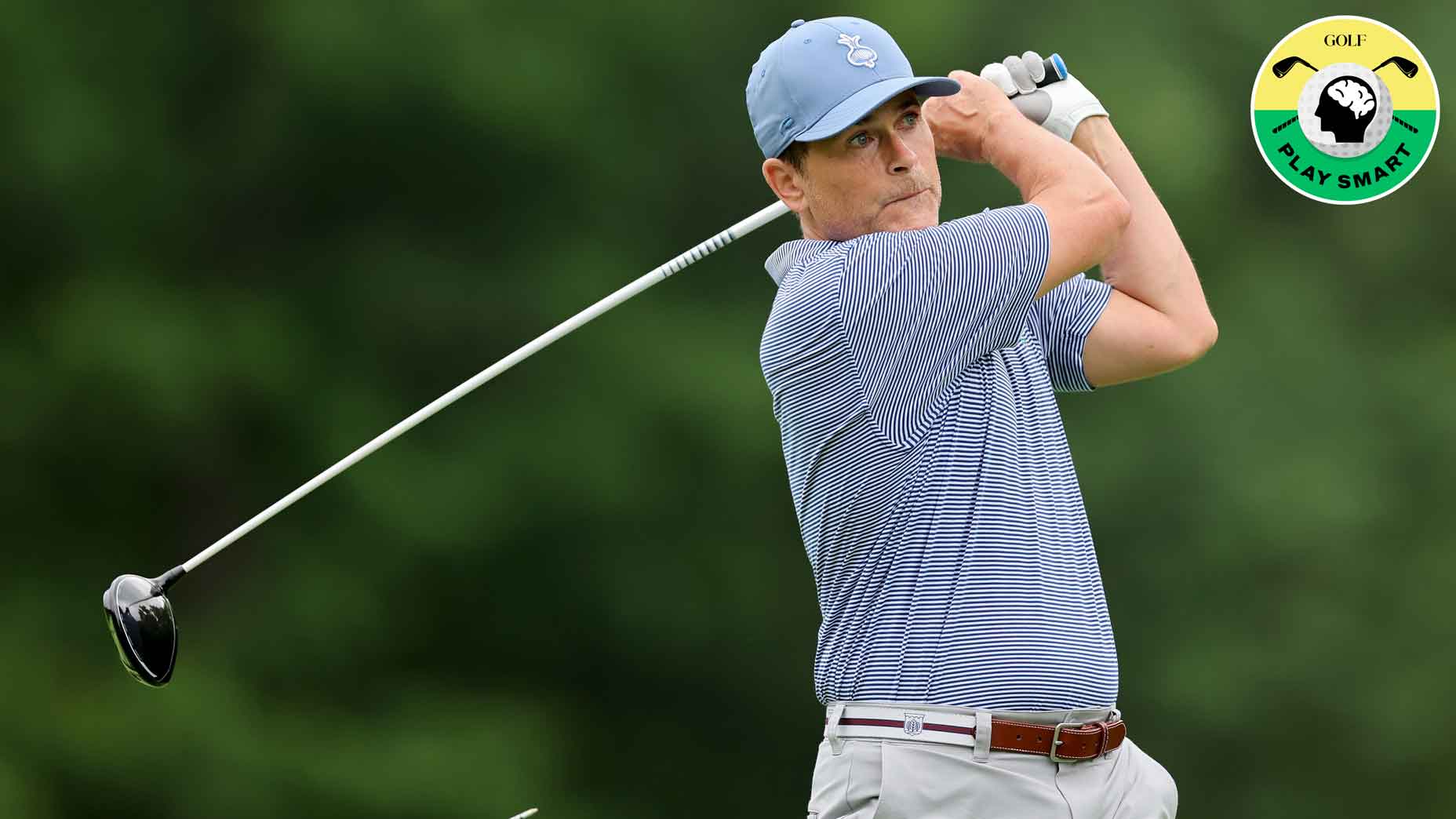 rob lowe swings driver during the 2024 memorial tournament pro-am