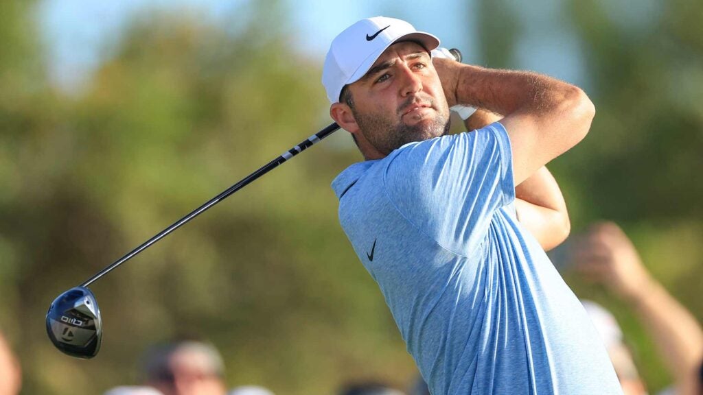 Scottie Scheffler, betting odds favorite at the 2025 AT&T Pebbe Beach Pro-Am, plays a shot during the final round of the 2024 Hero World Challenge.