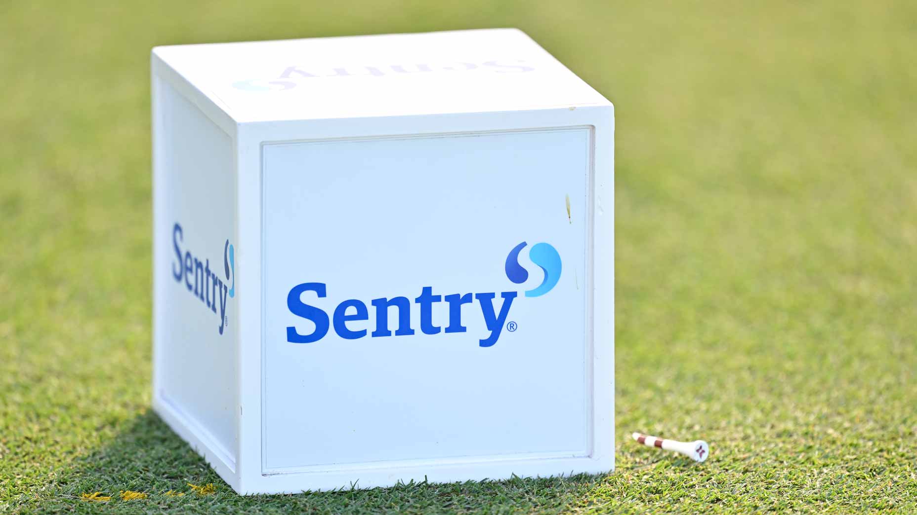 A 2025 Sentry tee marker pictured during the Final Round of The Sentry at The Plantation Course at Kapalua on January 7, 2024 in Kapalua, Maui, Hawaii.