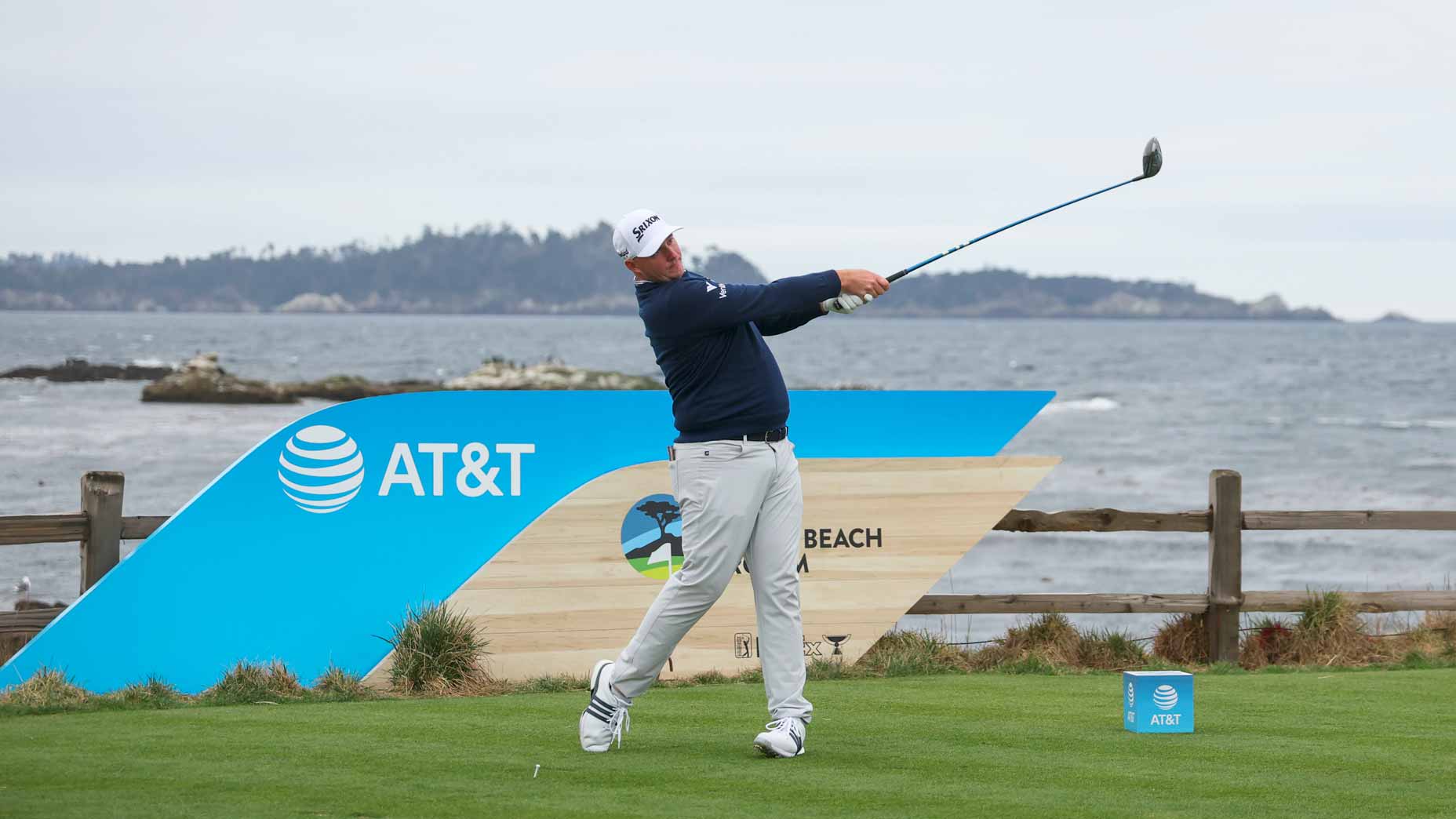 PGA Tour pro Sepp Straka hits a tee shot on the 18th hole during the second round of the AT&T Pebble Beach Pro-Am 2025 at Pebble Beach Golf Links.