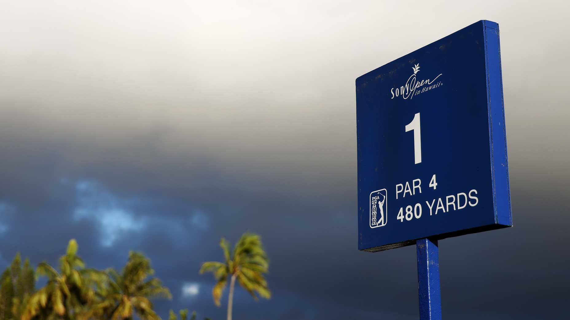 Tee sign on the first tee prior to the 2025 Sony Open in Hawaii at Waialae Country Club.