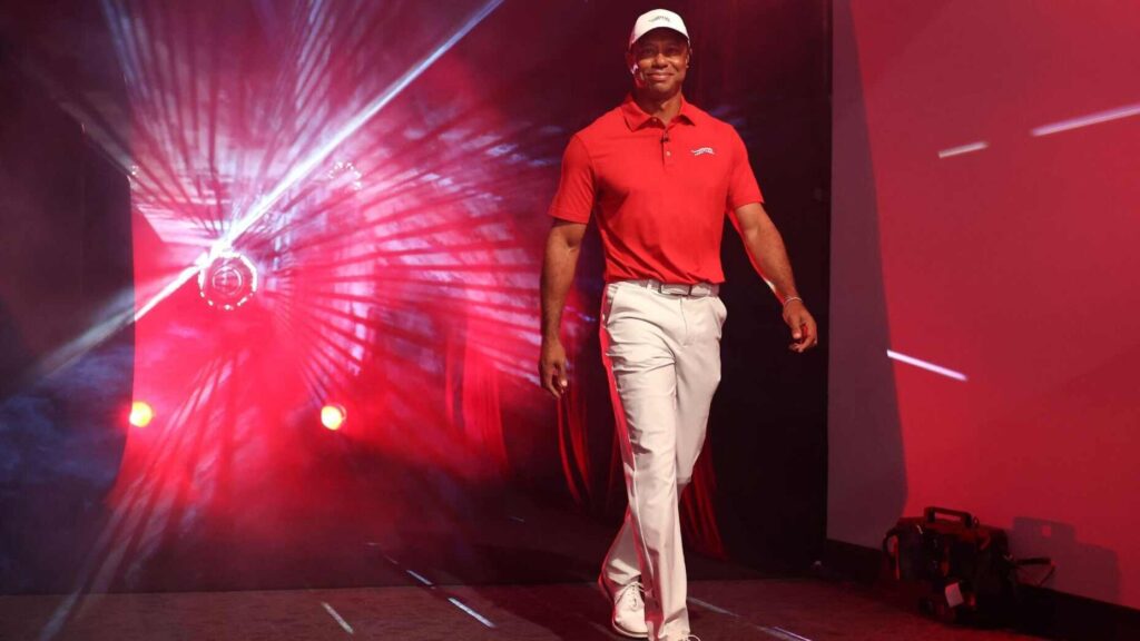 Tiger Woods walks out before the TGL match between Jupiter and Los Angeles Golf Club.