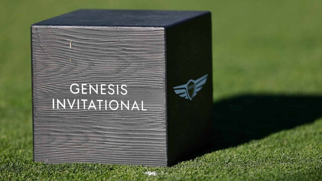 Genesis Intiational tee marker is seen during the first round of the 2022 Genesis Invitational at Riviera Country Club.