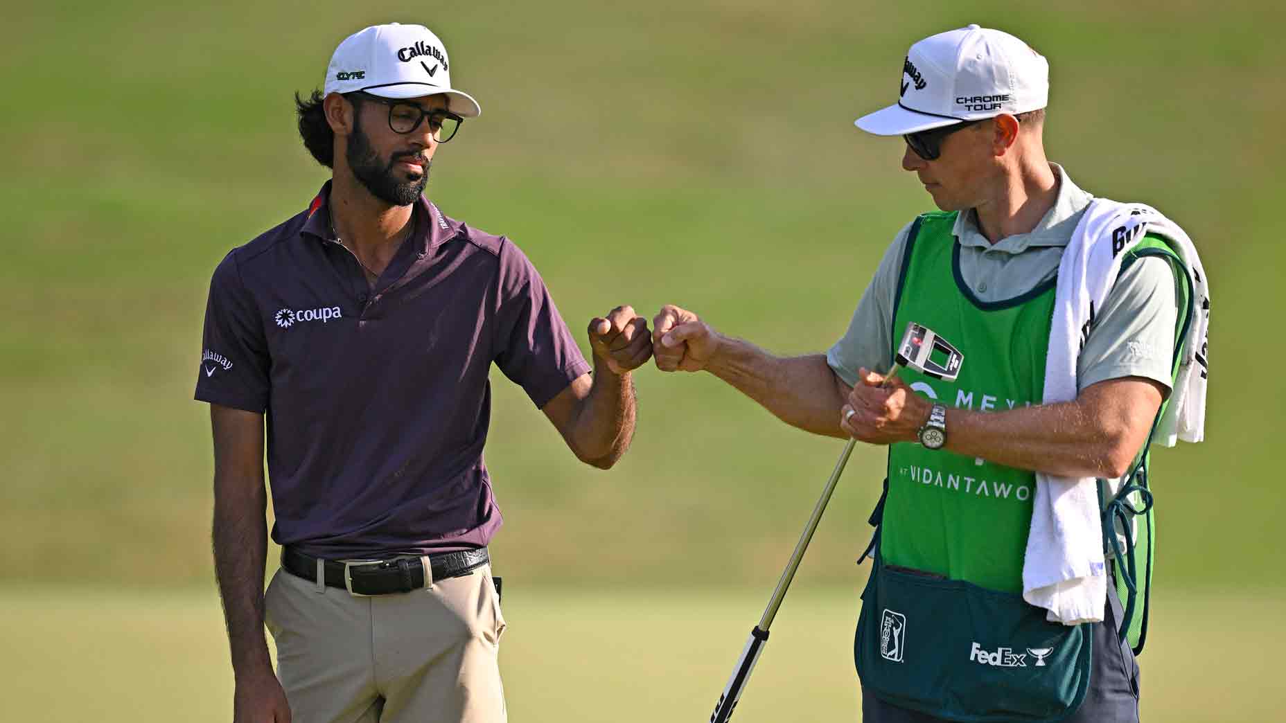 Akshay Bhatia of the United States reacts to his putt on the 13th green during the second round of the Mexico Open at VidantaWorld 2025 at Vidanta Vallarta on February 21, 2025 in Puerto Vallarta, Mexico.